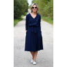 JENNIFER - V-neck cotton midi dress - navy blue