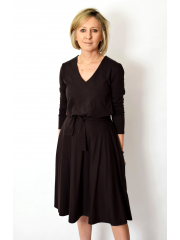 JENNIFER - V-neck cotton midi dress - chocolate