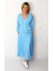 KENIA - V-Ausschnitt Midi-Kleid mit elastischem Bund - hellblaue farbe