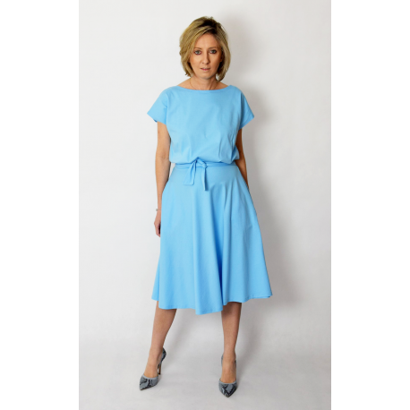 LUCY - Midikleid aus Baumwolle - marineblaue Tupfen