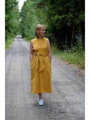 MARGARET - Dress with a wide belt and pockets - yellow