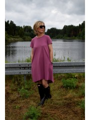 TESSA - A-shaped dress with short sleeves - plum