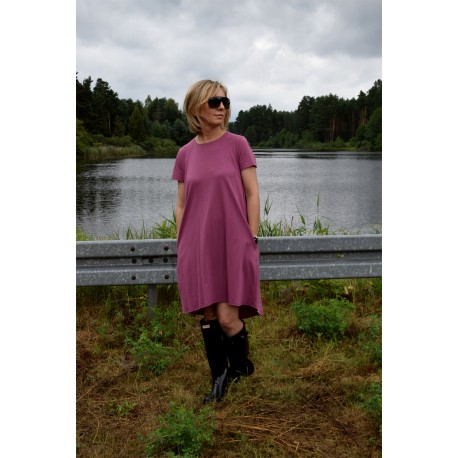 TESSA - A-shaped dress with short sleeves - plum