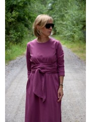 ERICA - Dress with a wide belt and pockets - plum