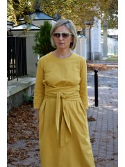 MARGARET - Dress with a wide belt and pockets