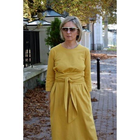 MARGARET - Dress with a wide belt and pockets