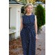 MARGARET - Dress with a wide belt and pockets - navy blue polka dots