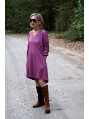 TESSA - A-shaped dress with short sleeves - plum