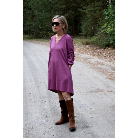 TESSA - A-shaped dress with short sleeves - plum