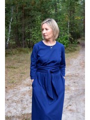 ERICA - Dress with a wide belt and pockets - navy blue