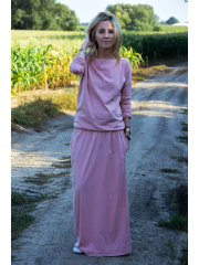 MAXIMA - cotton long dress with pockets - dirty pink