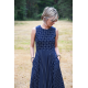 AUDREY - long cotton dress - navy blue polka dots